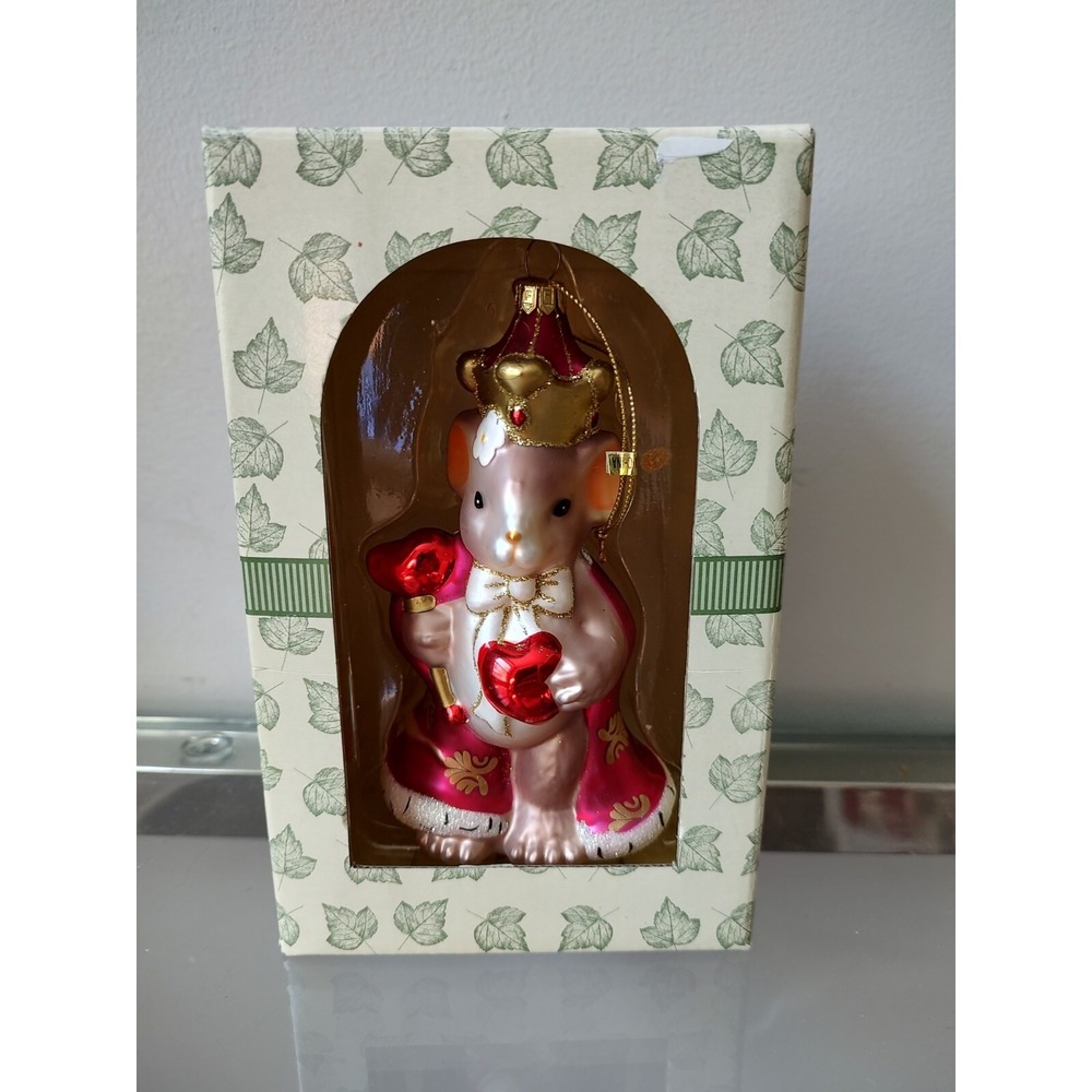 Fitz Floyd Charming Tails‎ Christmas ornament glass queen of my heart mouse